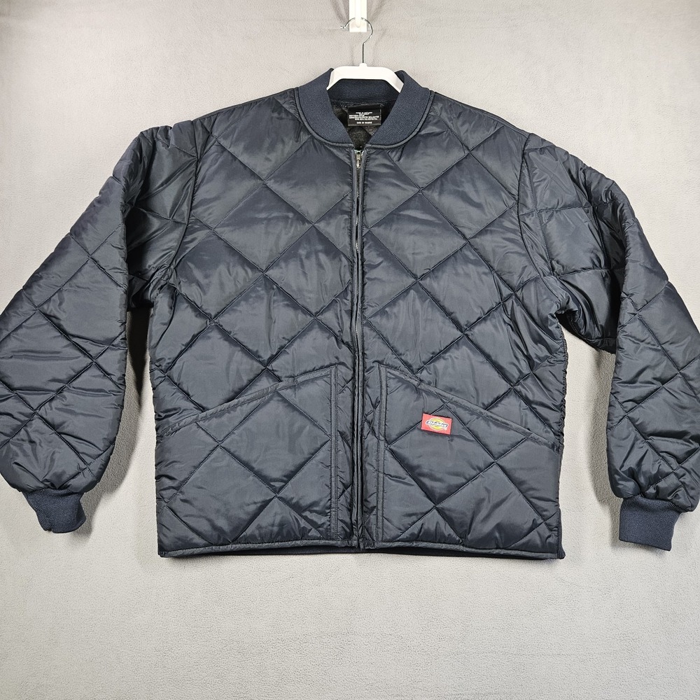 Dickies Mens Quilted Bomber Jacket Size Large Blue Full Zip Classic Skater Retro